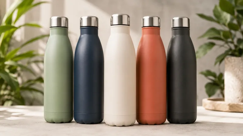 Branded stainless steel water bottles in assorted colors