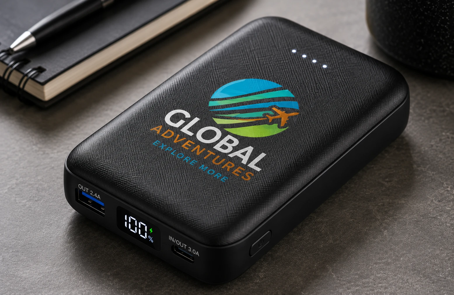 Full-color multi-color logo printed on an Energizer power bank