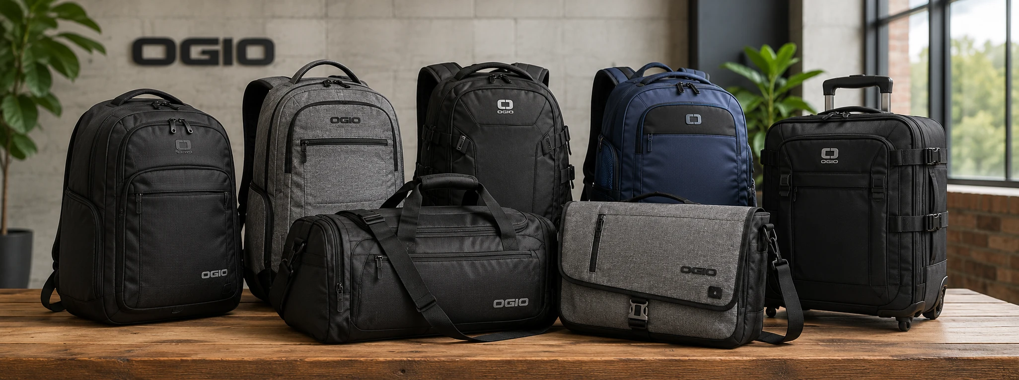 OGIO backpacks, duffel, messenger and wheeled travel bags shown together