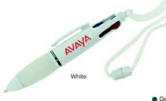 Picture of White 4-Color Pen W/ Breakaway Rope & Soft Grip-4 Ink Colors