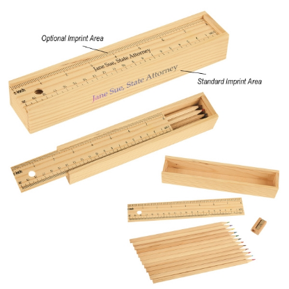 12- Piece Colored Pencil Set In Wooden Ruler Box 12- Piece Colored Pencil Set In Wooden Ruler Box