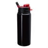 25 Oz. Aluminum Helena Bottle - Black w/ Red Lid
