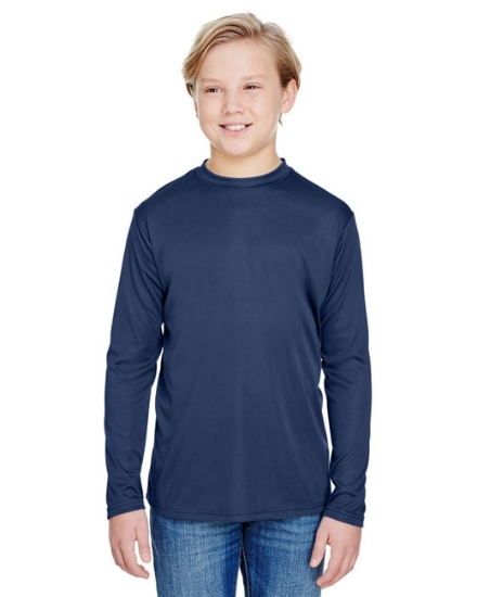 A4 Youth Long Sleeve Cooling Performance Crew Shirts Navy