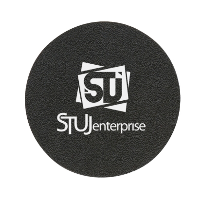 Bonded Leather Coaster - Debossed Black Custom Logo Bonded Leather Coaster - Debossed Black
