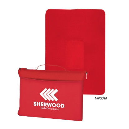 Fleece Travel Blanket - Embroidered Red Custom Logo Fleece Travel Blanket - Embroidered Red