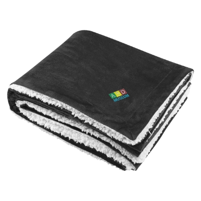 Sherpa Blanket - Embroidered Black Custom Logo Sherpa Blanket - Embroidered Black