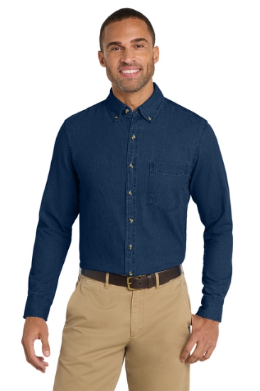 Port & Co Long Sleeve Value Denim Shirt - Ink Blue