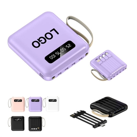 Custom 10000mAh Power Bank With Built-In Cables - Group