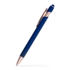 Custom Lexi Stylus Satin Soft Touch Gel Click Pen - Rose Gold - Dark Blue