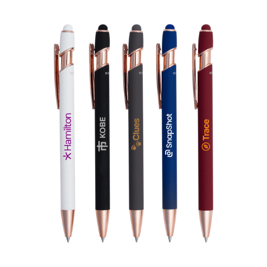 Custom Lexi Stylus Satin Soft Touch Gel Click Pen - Rose Gold - Group