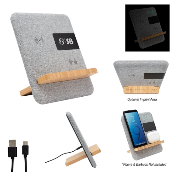 Picture of Fabric & Bamboo Wireless Charger With Clock