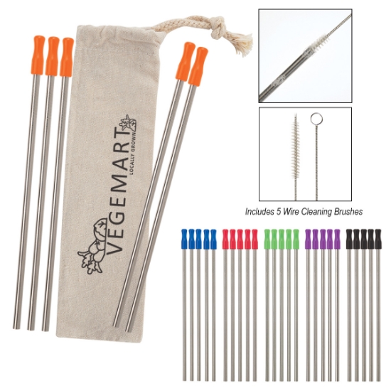 Picture of 5-pack Stainless Straw Kit With Cotton Pouch