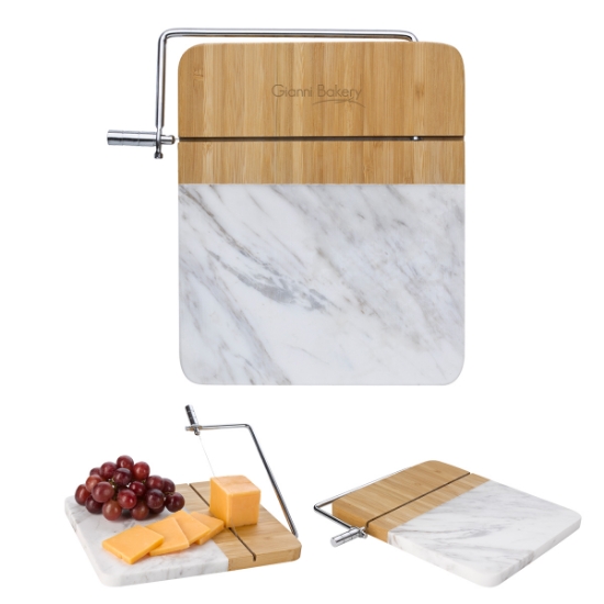 Picture of Marble And Bamboo Cheese Cutting Board With Slicer