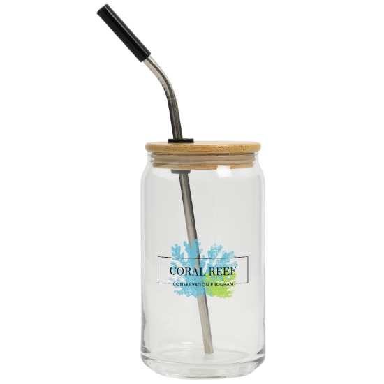 Picture of 16 Oz. Full Color Can Glass With Bamboo Lid