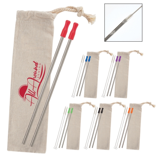 Picture of 2-pack Stainless Straw Kit With Cotton Pouch