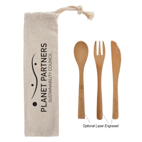 Picture of 3 Piece Bamboo Utensil Set In Travel Pouch