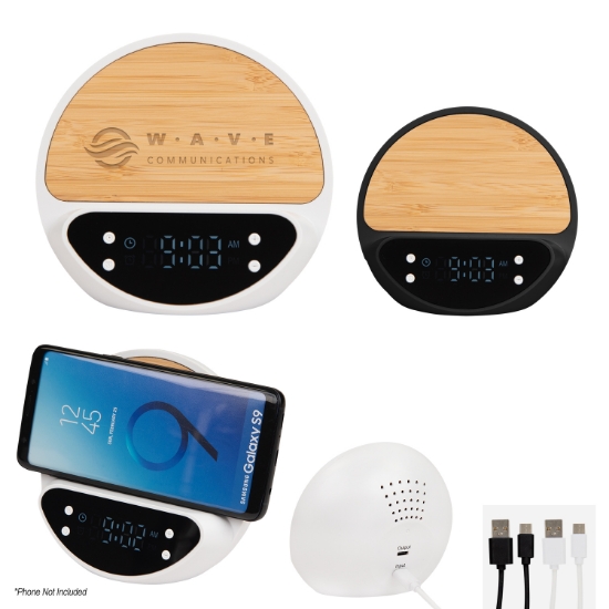 Picture of 10w Bamboo Wireless Charger With Digital Clock