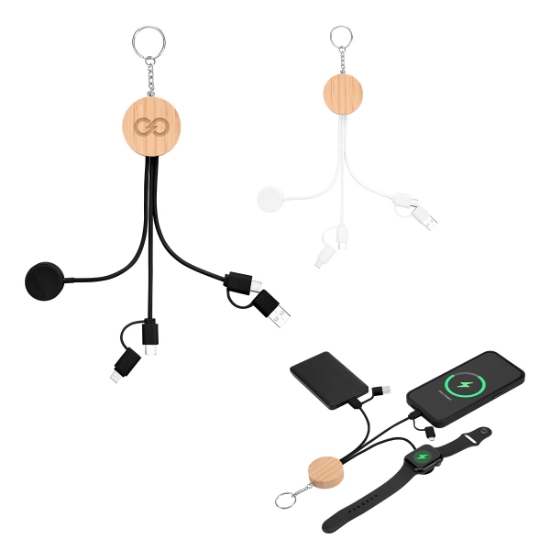 Picture of 10w Bamboo Multi-charging Cables Keyring With Watch Dock