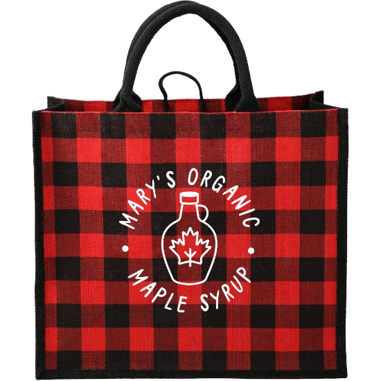 Picture of Buffalo Plaid Printed Jute Tote