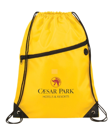 Picture of Robin Drawstring Polyester Bag with Front Zipper Pocket