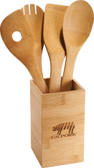 Picture of Bamboo 4-piece Kitchen Tool Set and Canister