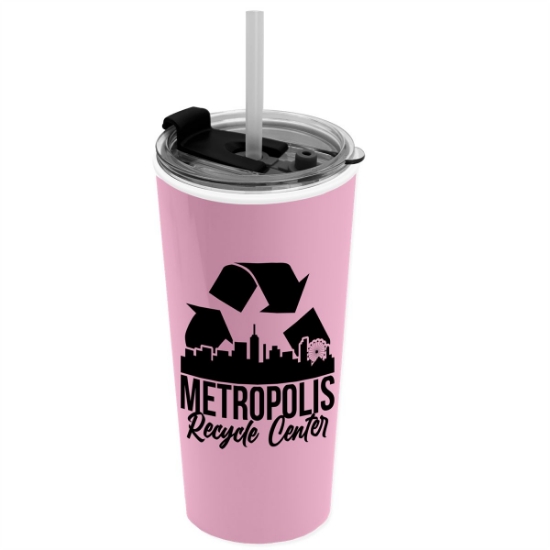 Garyline® Roadmaster Travel Tumbler with 2-in-1 Lid with Straw - 18 oz. - Awareness Pink