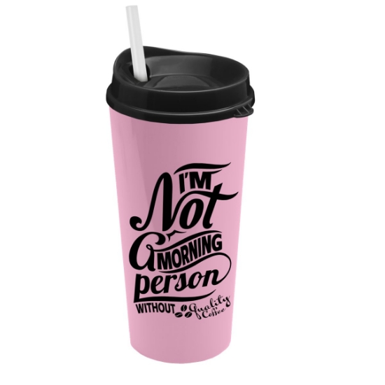 Garyline® Roadmaster Travel Tumbler with Sip Lid and Straw - 20 oz. - Awareness Pink