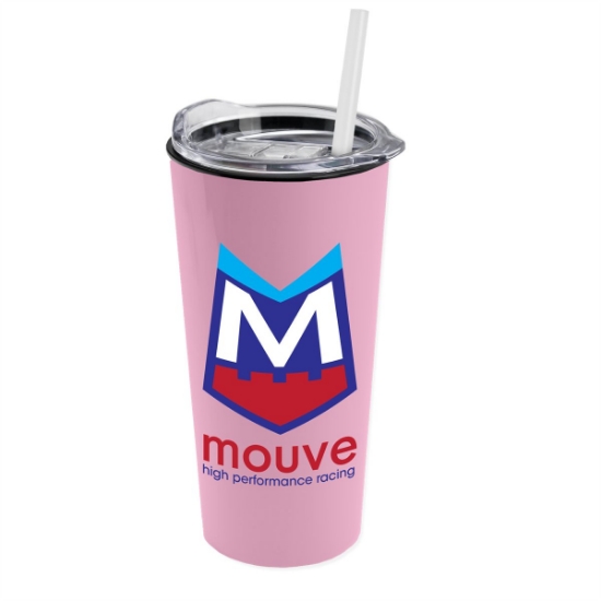 Garyline® Roadmaster Travel Tumbler with Slider Lid and Straw - 18 oz. - Awareness Pink