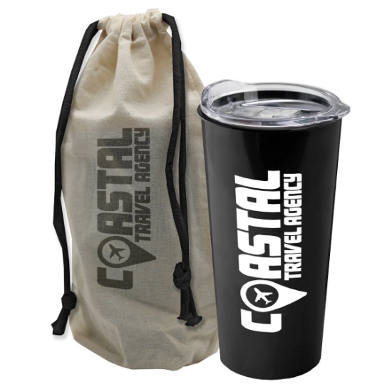 Garyline® Explore Tumbler with Slider Lid in a Cotton Bag - 18 oz. - Metallic Black