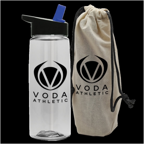 Garyline® Flair Tritan® Bottle with Flip-Straw Lid in a Cotton Bag - 26 oz. - Natural