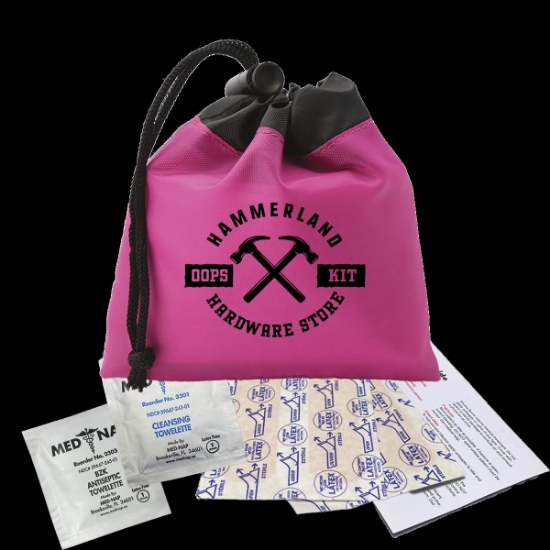 Garyline® Cinch Pouch First Aid Kit - 7 Piece - Hot Pink with Black Trim