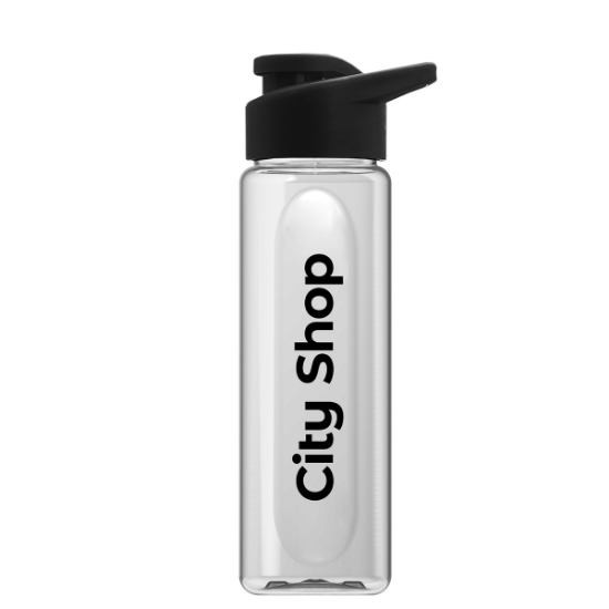 Garyline® Boss Embossed RPET Bottle with Drink-Thru Lid - 26 oz. - Clear