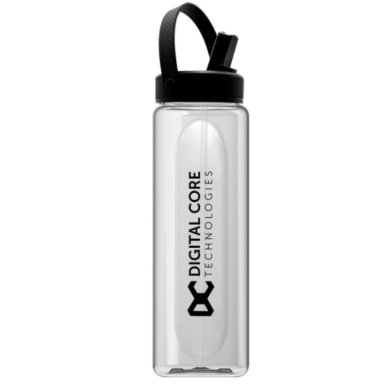 Garyline® Boss Embossed RPET Bottle with Flip-Straw, Swivel Handle Lid - 26 oz. - Clear