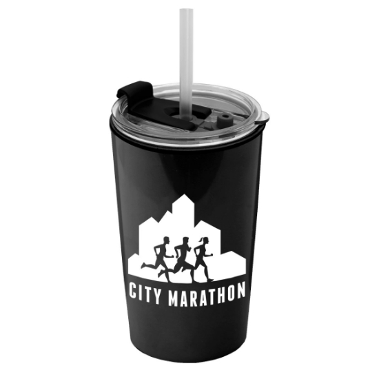 Garyline® Sentinel Metallic Acrylic Tumbler with 2-in-1 Lid with Straw - 14 oz. - Metallic Black