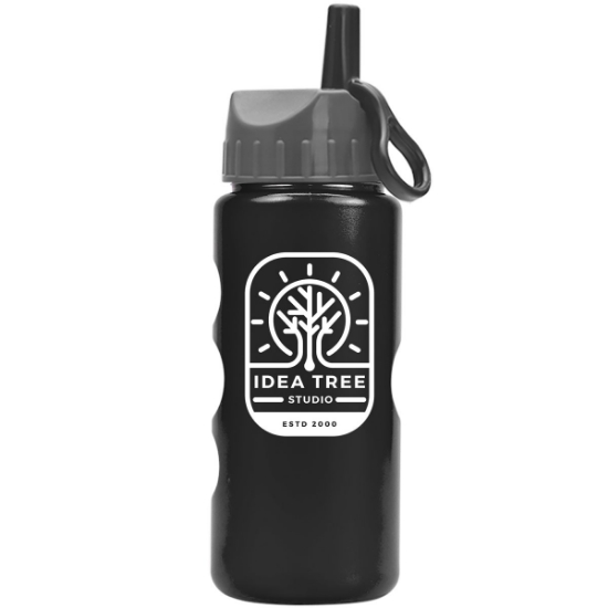 Garyline® Mini Peak Tritan® Metallike Bottle with Ring-Straw Lid - 22 oz. - Metallic Black