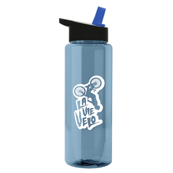 Garyline® Slim Fit RPET Bottle with Flip-Straw Lid - 32 oz. - Glacier Blue