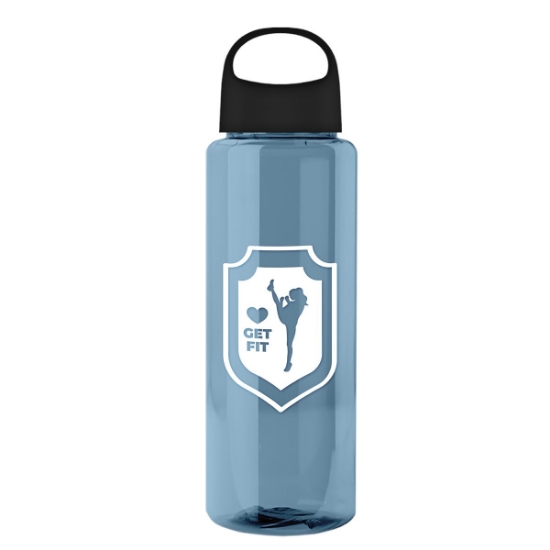 Garyline® Slim Fit RPET Bottle with Oval Crest Lid - 32 oz. - Glacier Blue