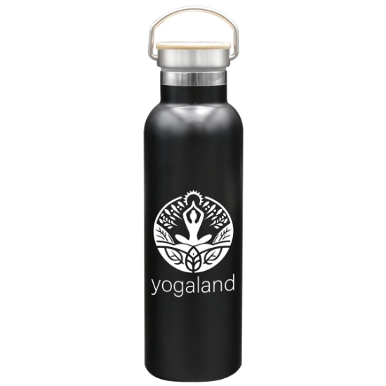 Garyline® Serene Stainless Steel Bottle with Bamboo Lid - 20 oz. - Black
