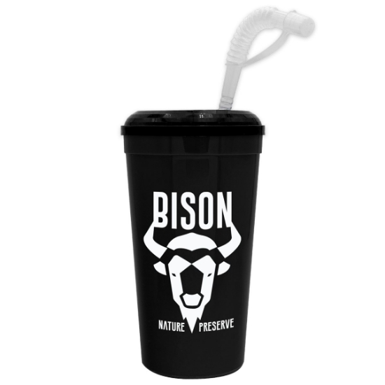 Super Size 32 oz Stadium Cup With Lid and Straw - Black