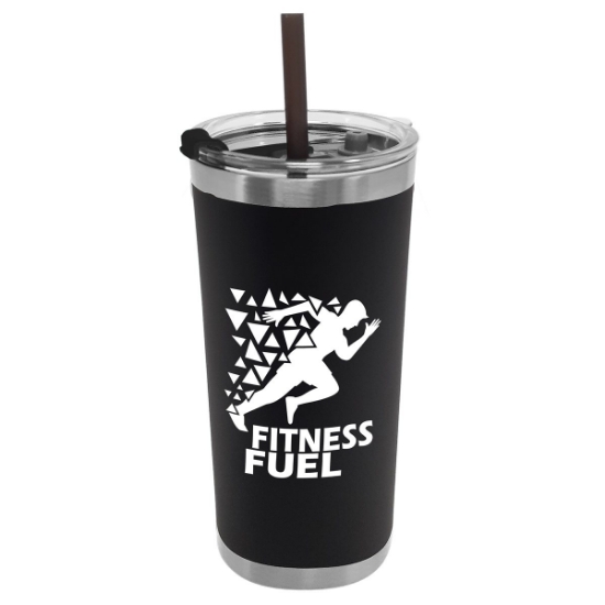 Garyline® Insulated Stainless Steel Tumbler with Straw - 18 oz. - Black