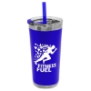 Garyline® Insulated Stainless Steel Tumbler with Straw - 18 oz. - Blue