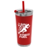 Garyline® Insulated Stainless Steel Tumbler with Straw - 18 oz. - Red