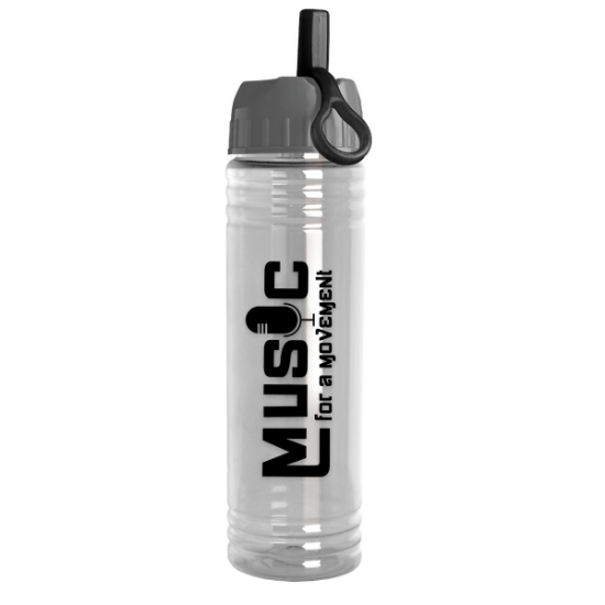 24 Oz. Slim Fit Sports Water Bottle w/Ring Straw Lid - Clear
