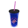 Garyline® Transparent Tumbler with Straw Lid - 16 oz. - Translucent Blue