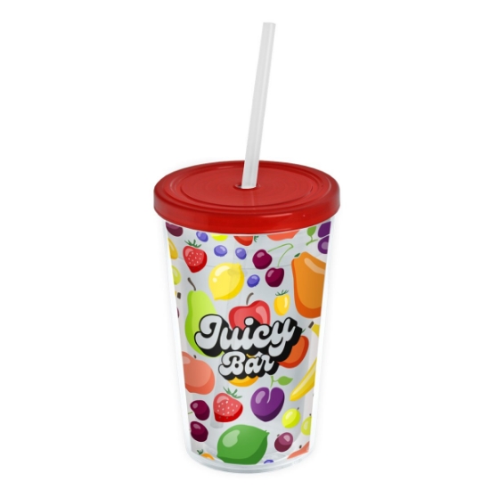 Garyline® Transparent Tumbler with Straw Lid and Full-Color Insert - 16 oz. - Clear