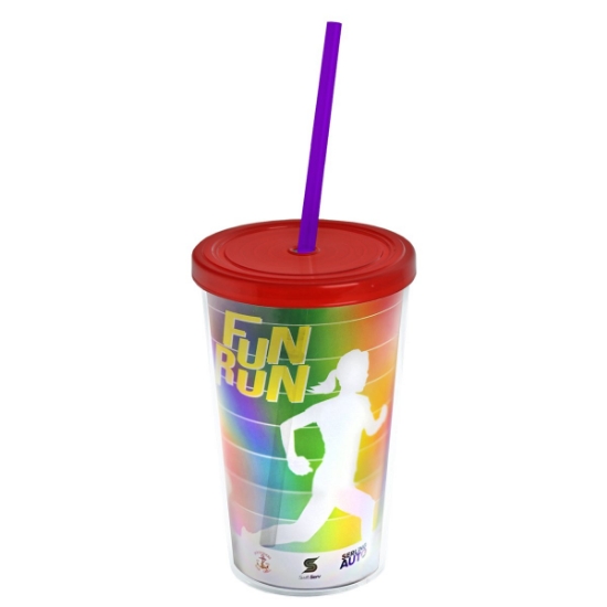 Garyline® Transparent Tumbler with Straw Lid and Full-Color Paper Insert - 16 oz. - Clear