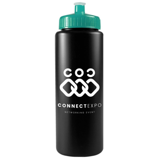 32 Oz. Sports Quart Bottle w/Push Pull Cap (White Or Frost) - Black