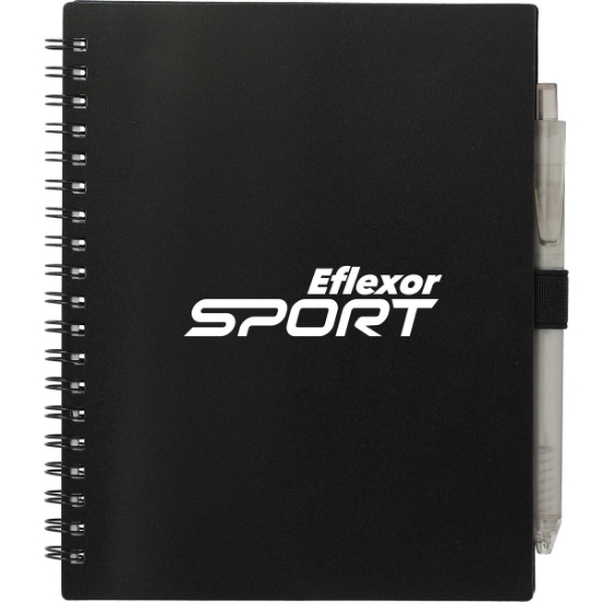 5.5'' x 7'' FSC® Recycled Spiral Notebook w/ rPET Pen - Black