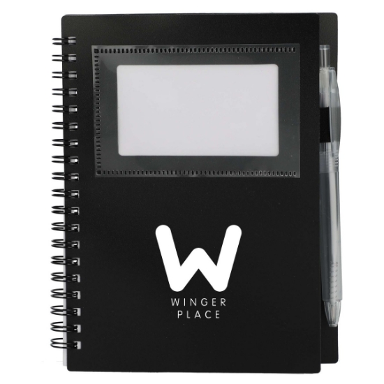 5'' x 7'' FSC® Recycled Star Spiral Notebook with Pen - Black