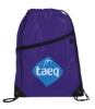 Robin Drawstring Polyester Bag with Front Zipper Pocket - Purple